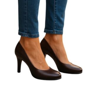 Michael Michael Kors Leather Pumps Chocolate Brown Croc Effect Embossed Size 8